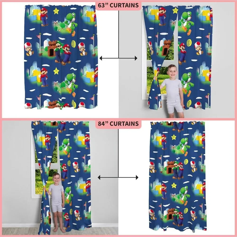 Set of 2 Curtain Panels, Mario Kids Window Curtains (41